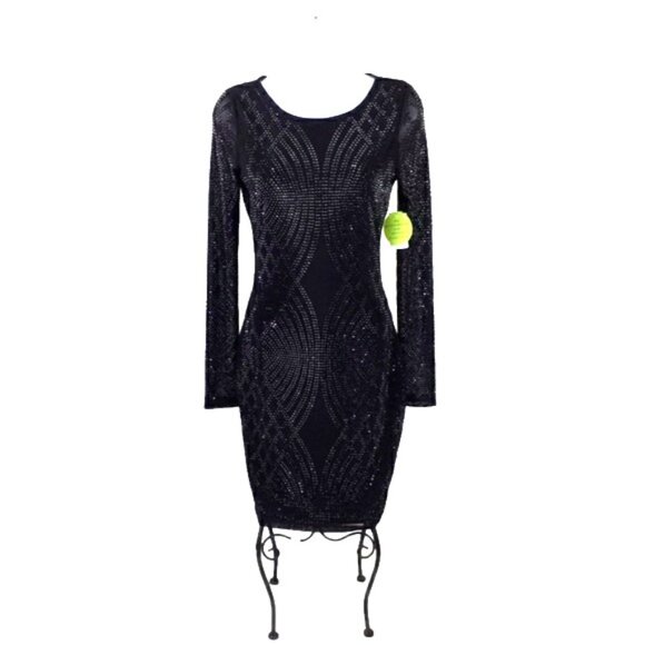 Windsor Dresses & Skirts - Windsor Round Neck Long Sleeve Studded Bodycon Mini Dress Womens Black Small NWT